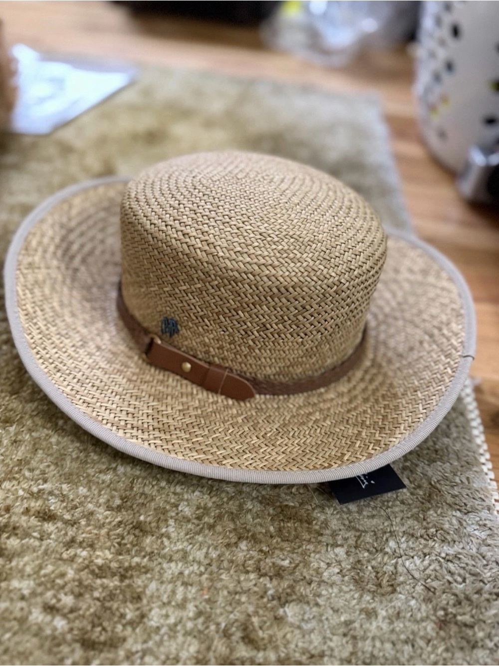 Raffaello Bettini Straw Hat Leather Band NWT
